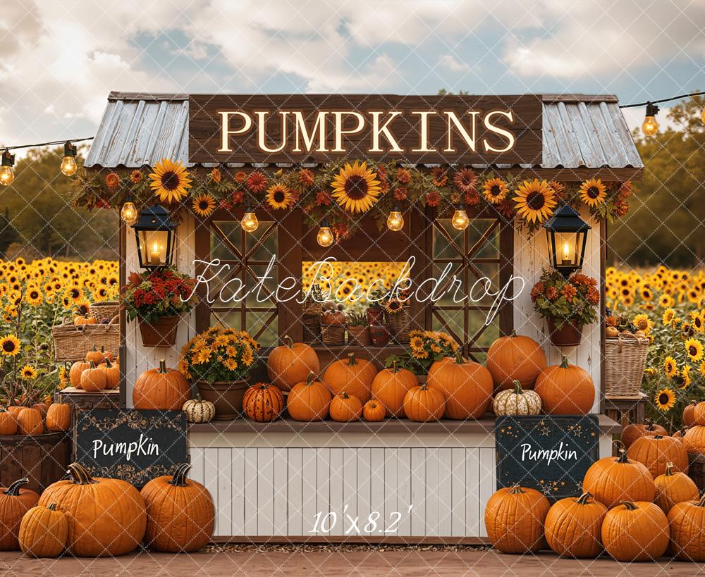 Kate Fall Pumpkin Stand Sunflowers Backdrop Designed by Emetselch - Kate Backdrop AU