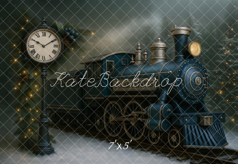Kate Train Pine Garland Clock Backdrop Designed by Ashley Paul