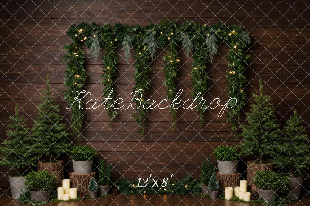Kate Christmas Greenery Candles Wooden Wall Backdrop Designed by Patty Roberts