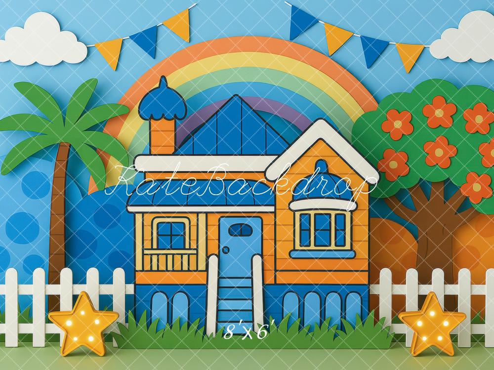 Kate Cartoon House Rainbow Garden Backdrop Designed by Mini MakeBelieve