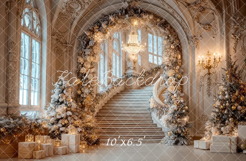 Kate Christmas Cascading Stairs Garland Arch Fleece Backdrop Designed by Emetselch
