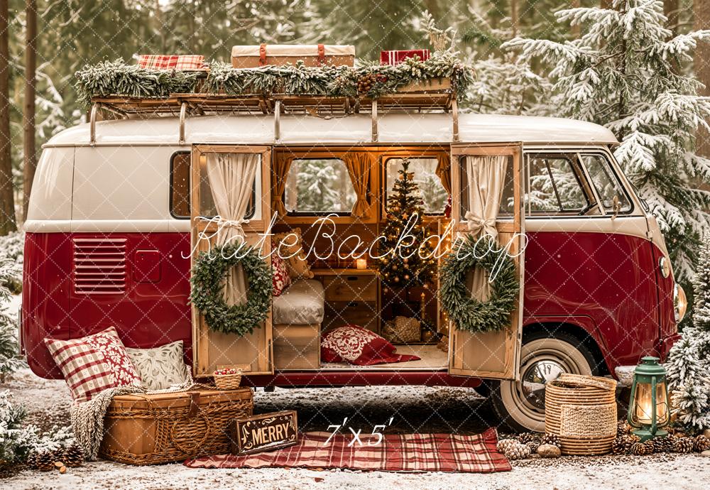 Kate Christmas Campervan Pine Trees Decor Backdrop Designed by Emetselch