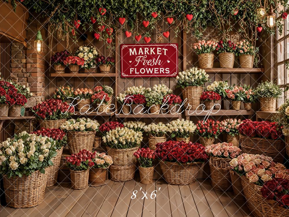 Kate Flower Market Shelves Baskets Fleece Backdrop Designed by Emetselch