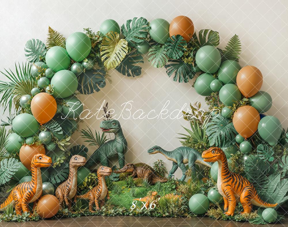 Kate Dinosaur Balloons Jungle Arch Green Fleece Backdrop Designed by Emetselch - Kate Backdrop AU