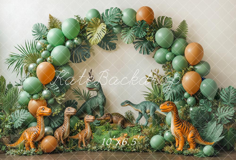 Kate Dinosaur Balloons Jungle Arch Green Fleece Backdrop Designed by Emetselch - Kate Backdrop AU