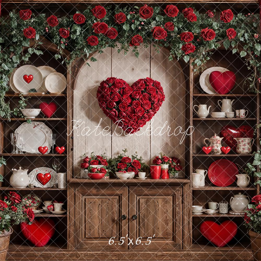 Kate Valentines Heart Red Roses Cabinet Backdrop Designed by Emetselch