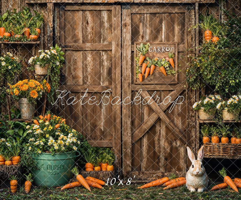 Kate Easter Bunny Carrots Wooden Door Backdrop Designed by Emetselch
