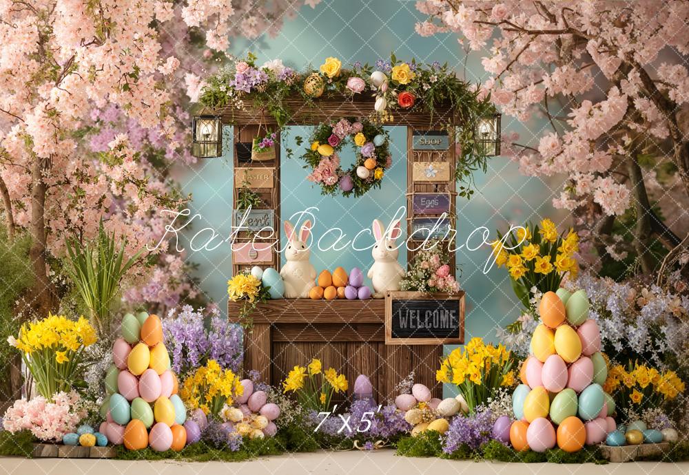 Kate Easter Bunny Stand Eggs Flowers Backdrop Designed by Chain