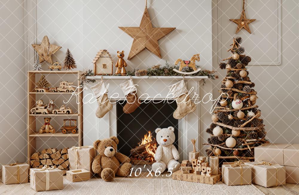 Kate Christmas Fireplace Toy Fleece Backdrop Designed by Emetselch