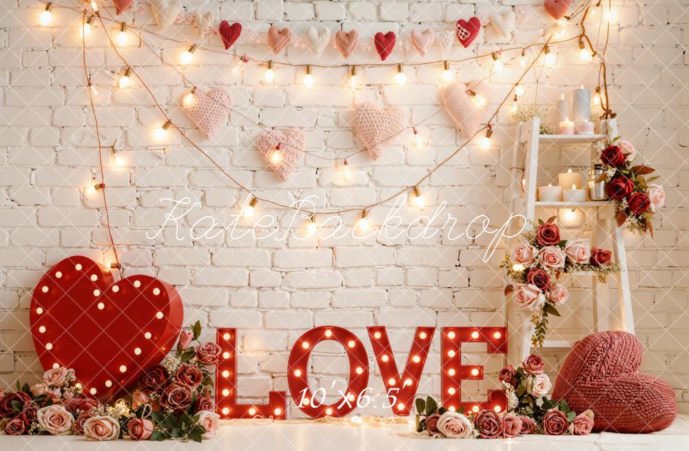 Kate Valentine Hearts LOVE Brick Fleece Backdrop Designed by Emetselch