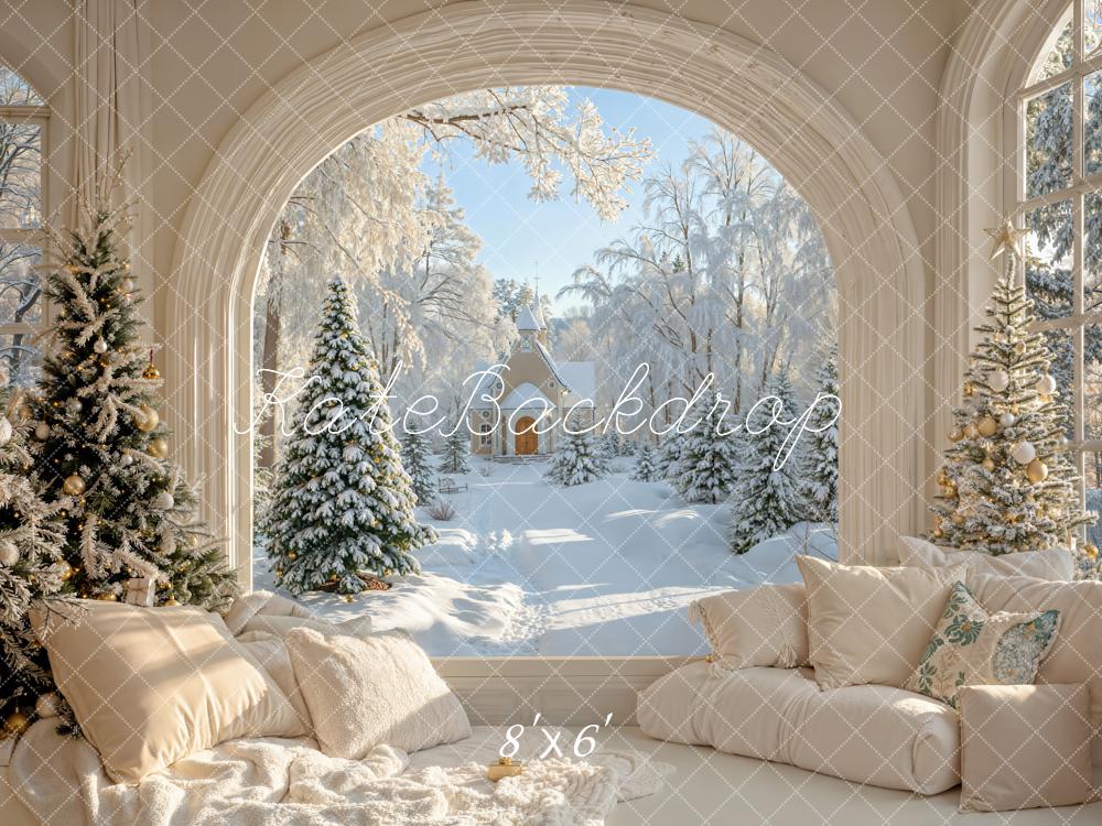 Kate Christmas Snowy Sofa Winter Fleece Backdrop Designed by Emetselch - Kate Backdrop AU