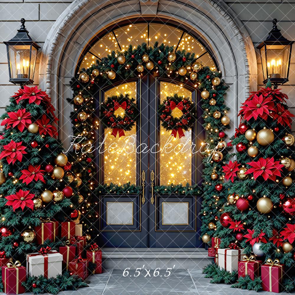 Kate Christmas Door Trees Bokeh Backdrop Designed by Mini MakeBelieve