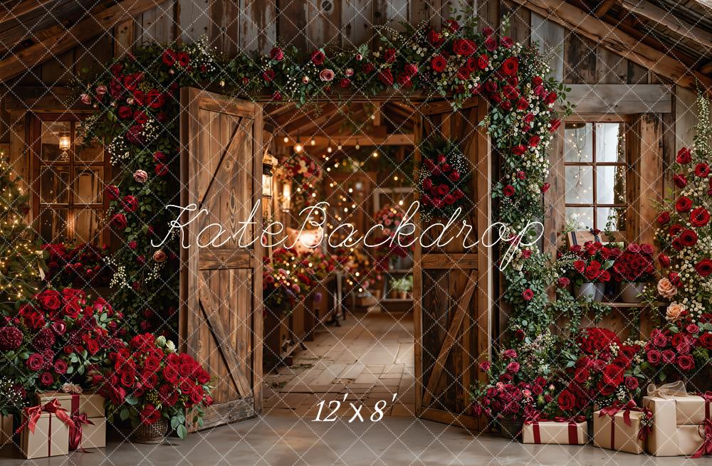 Kate Flower Barn Doors Red Roses Fleece Backdrop Designed by Emetselch