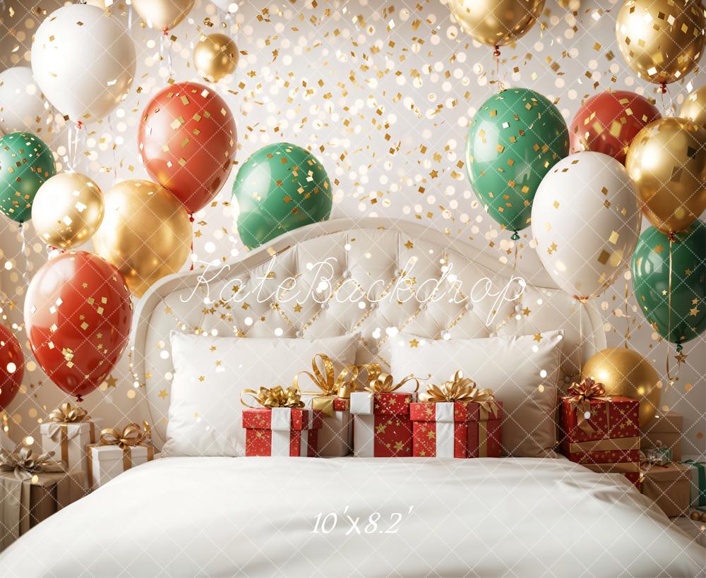 Kate Christmas Balloons Presents Bed Backdrop Designed by Emetselch - Kate Backdrop AU