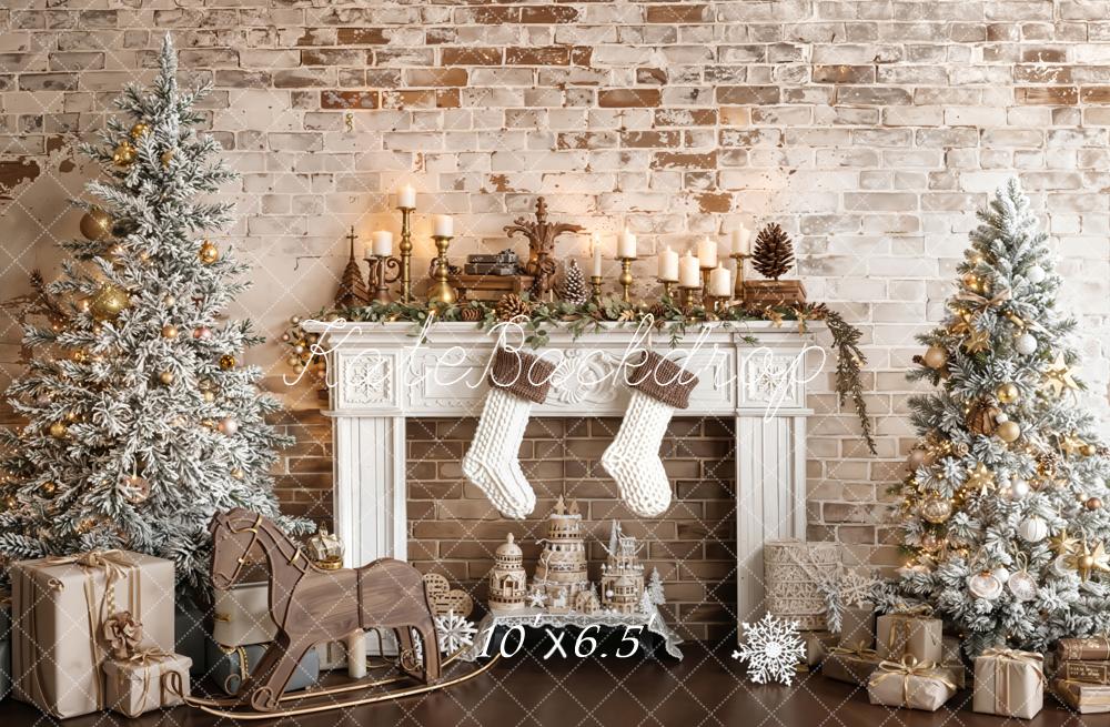 Kate Christmas Fireplace Brick Fleece Backdrop Designed by Emetselch