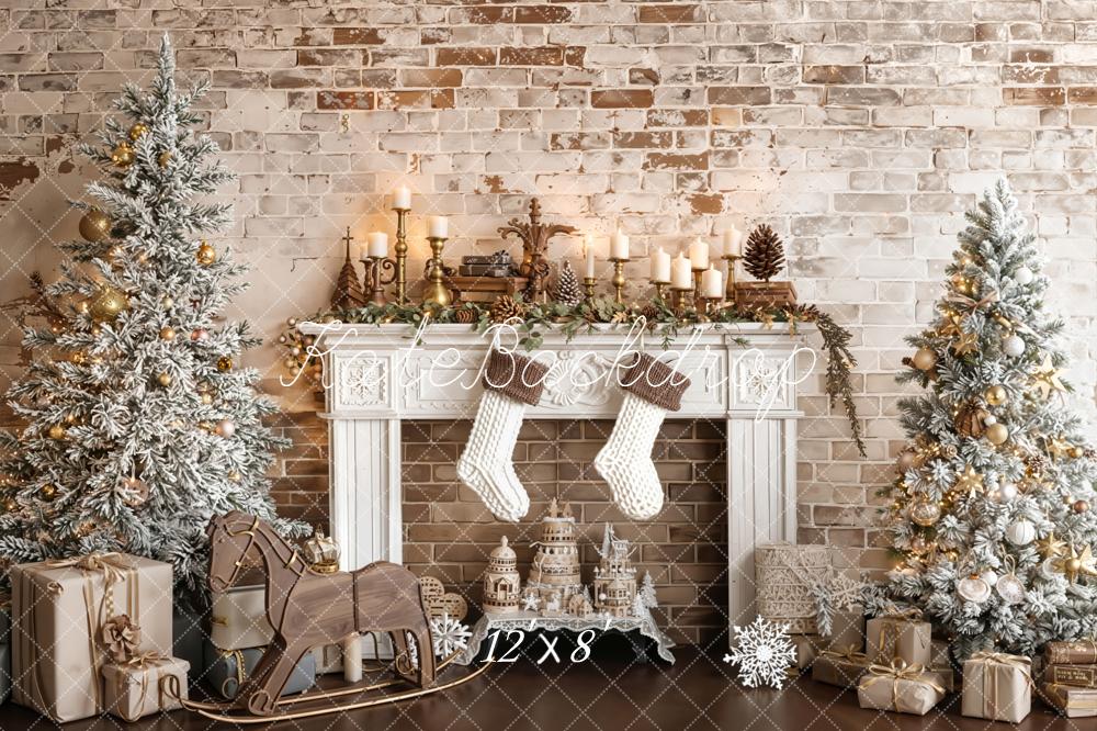 Kate Christmas Fireplace Brick Backdrop Designed by Emetselch