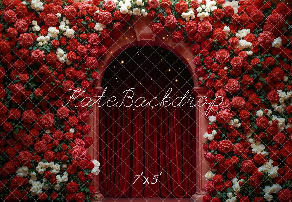 Kate Rose Arch Red Curtain Backdrop Designed by Mini MakeBelieve