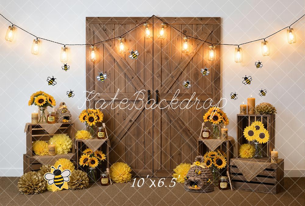 Kate Bee Sunflower Honeycomb Rustic Wood Backdrop Designed by Emetselch