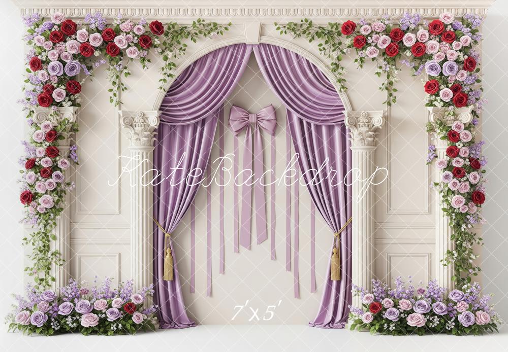 Kate Flower Arch Purple Drapes Backdrop Designed by Patty Roberts
