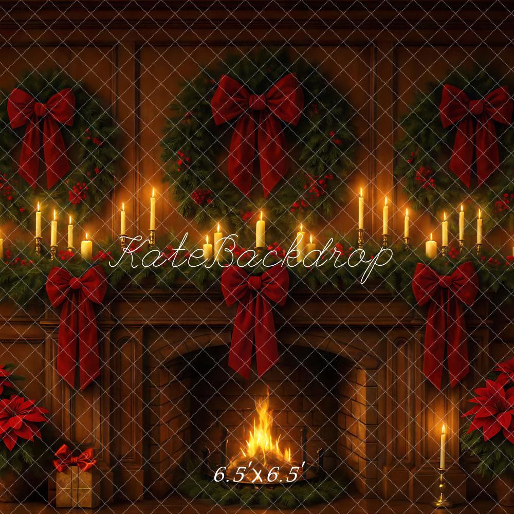 Kate Christmas Fireplace Bow Backdrop Designed by Mini MakeBelieve