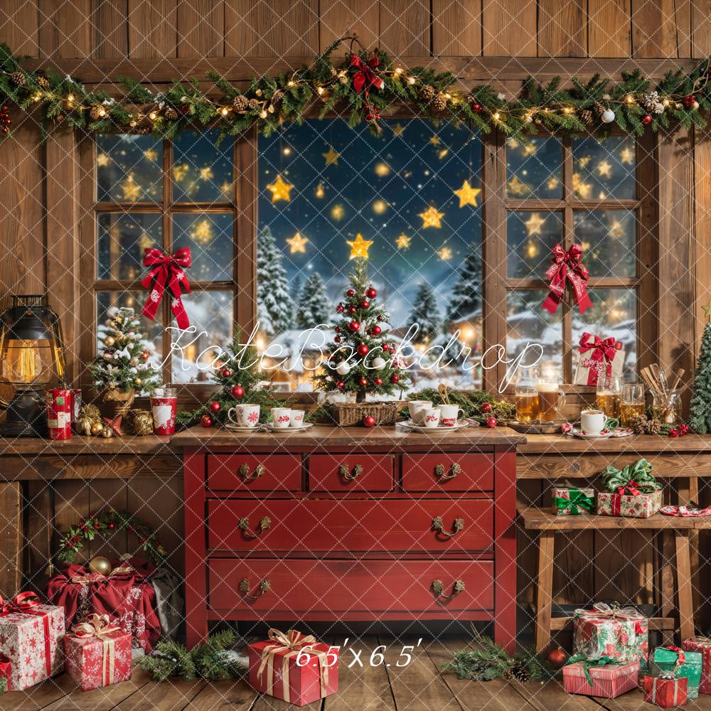 Kate Christmas Red Drawers Wooden Wall Gifts Backdrop Designed by Chain