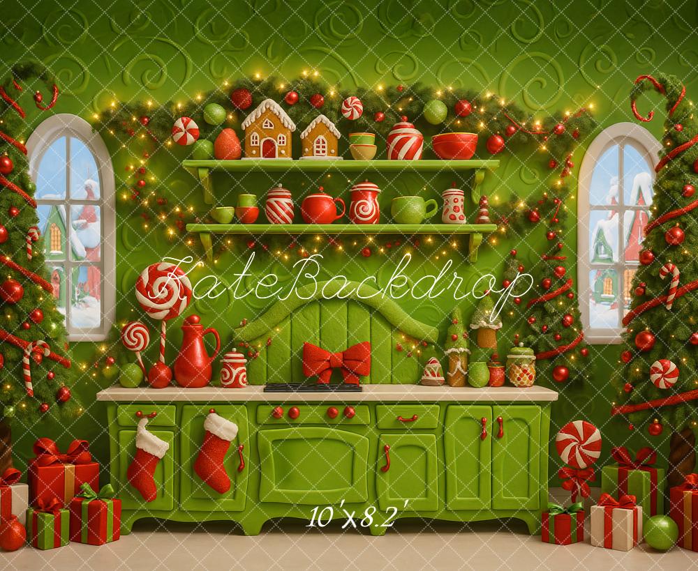 Kate Green Christmas Trees  Kitchen Gingerbread Backdrop Designed by Ashley Paul