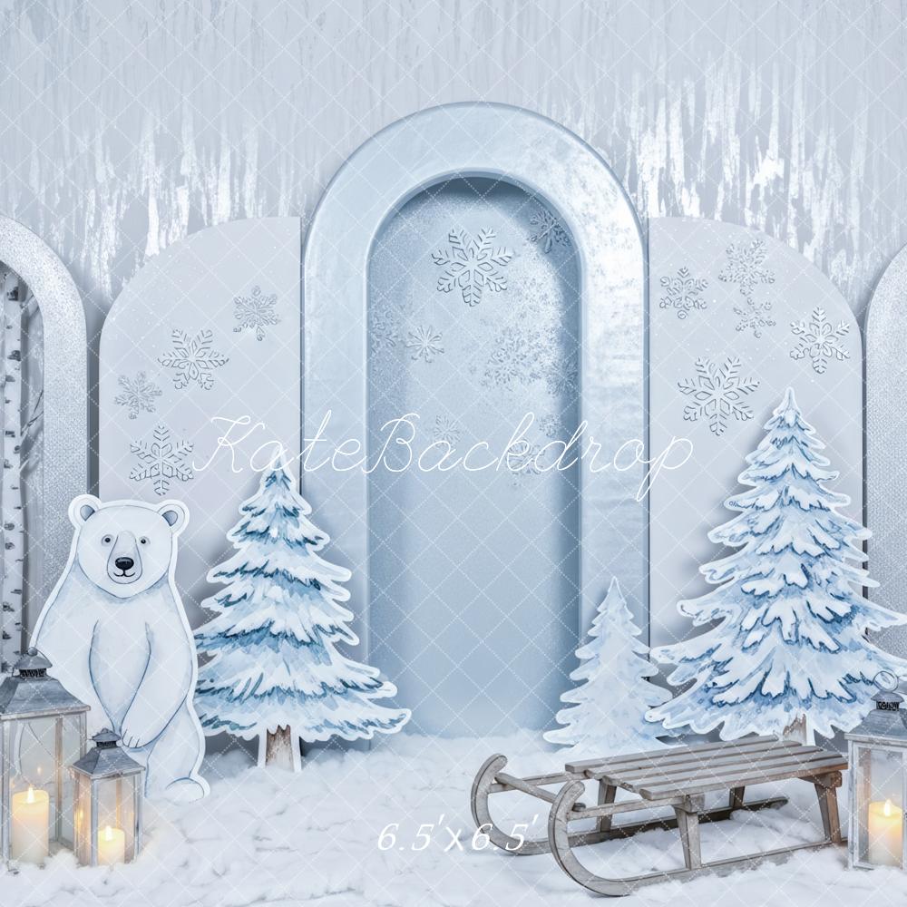 Kate Winter Polar Bear Sled Snowy Trees Backdrop Designed by Patty Roberts