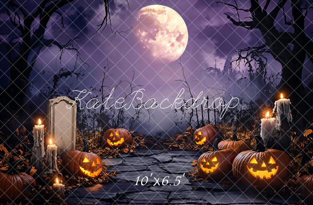 Kate Halloween Candles Moon Fleece Backdrop Designed by Emetselch