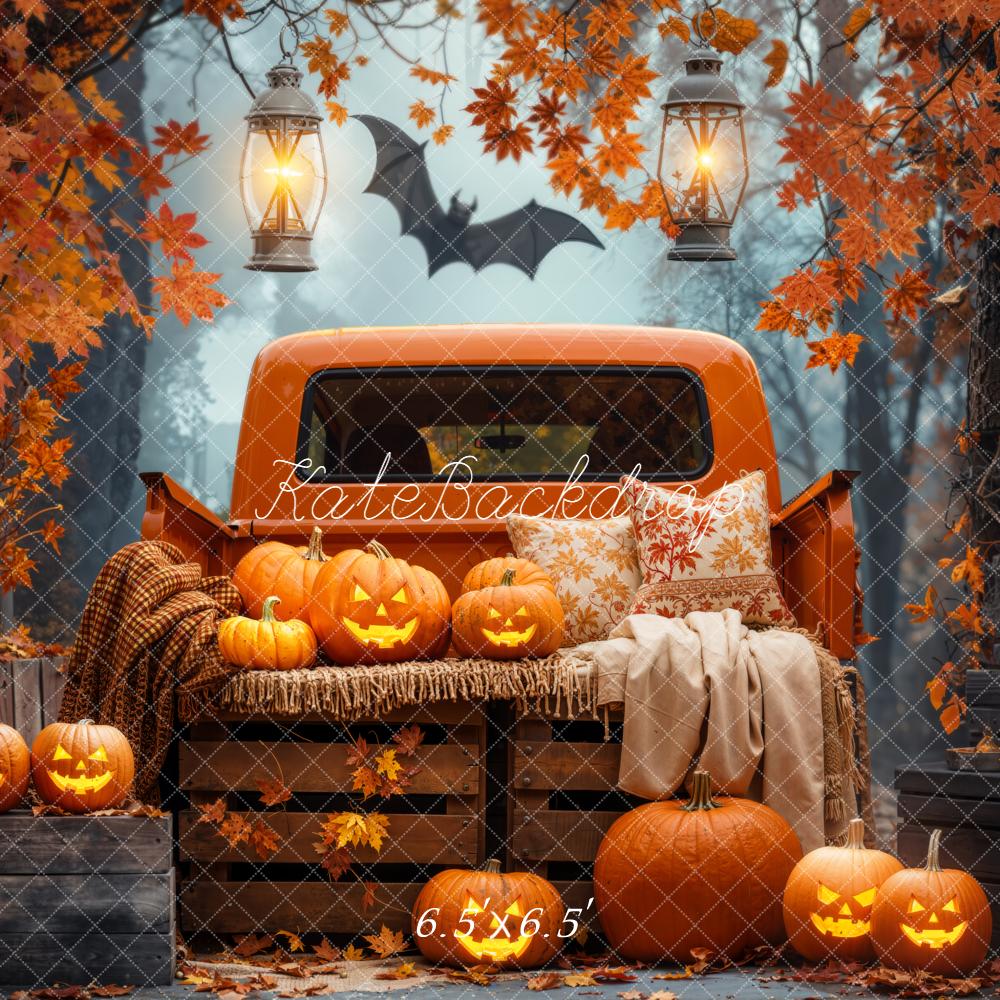 Kate Halloween Truck Autumn Leaves Backdrop Designed by Emetselch - Kate Backdrop AU