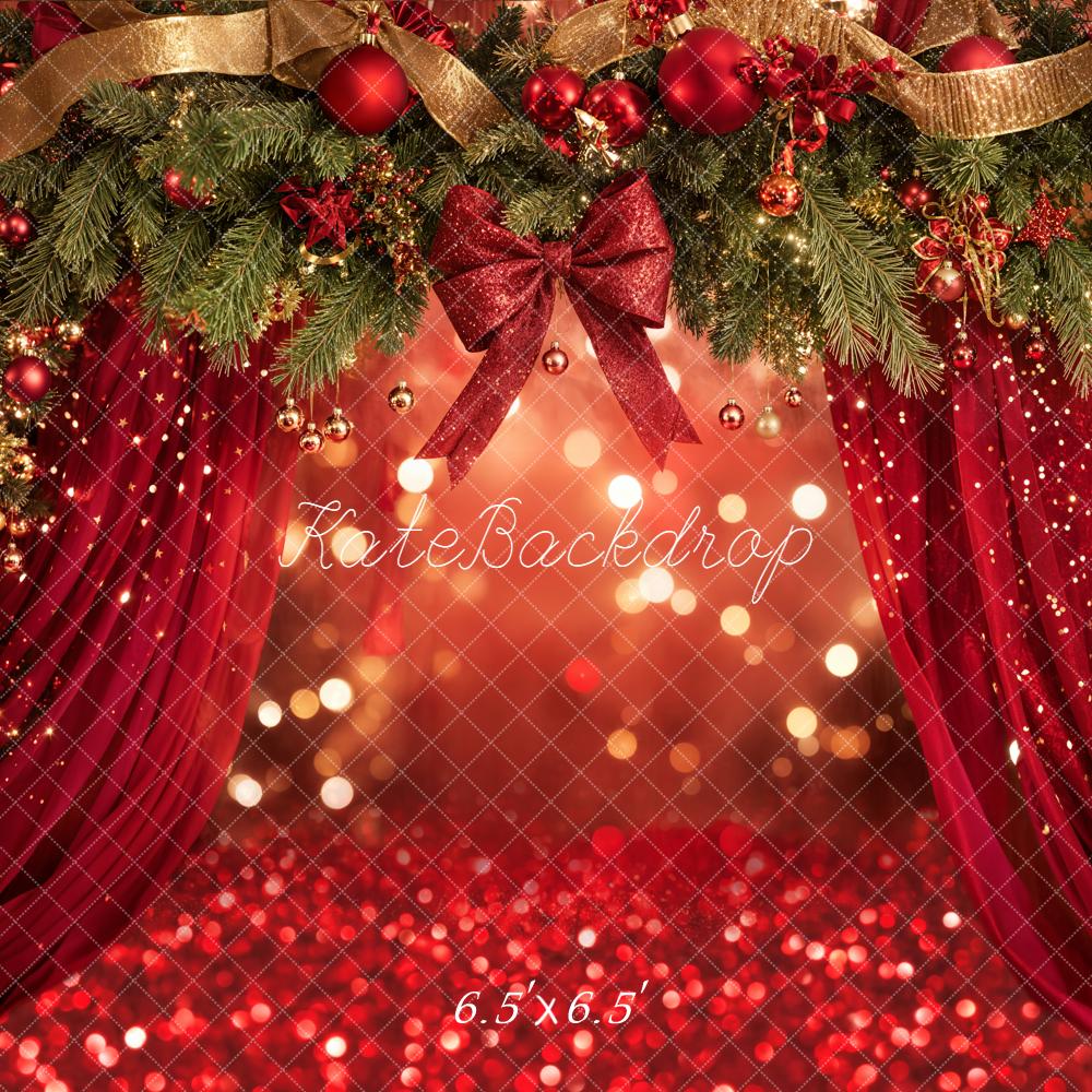 Kate Christmas Red Bow Bokeh Backdrop Designed by Emetselch - Kate Backdrop AU