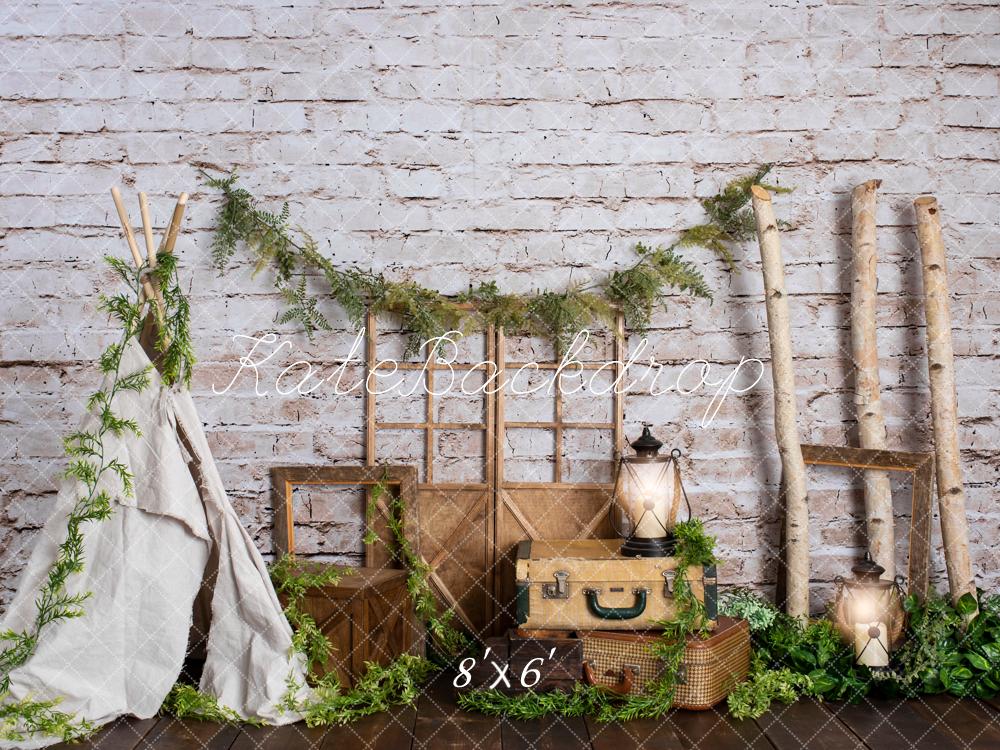 Kate Spring Teepee Vintage Brick Wall Backdrop Designed by Rose Abbas