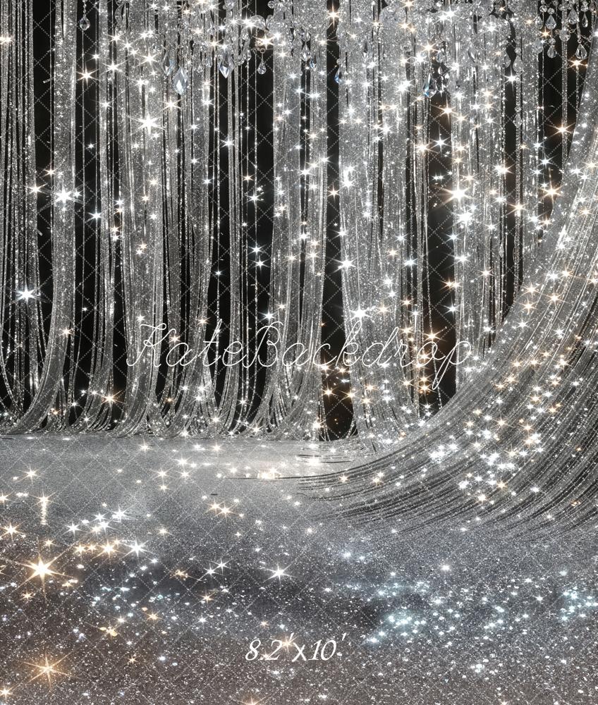 Kate Silver Glitter Curtains Sparkle Fleece Backdrop Designed by Chain