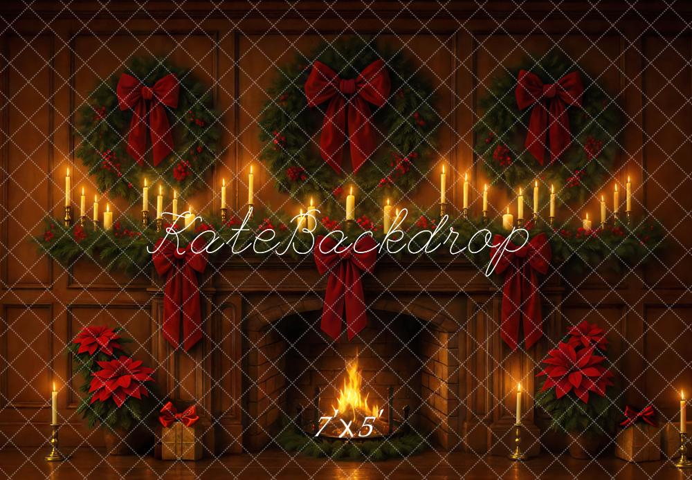 Kate Christmas Fireplace Bow Backdrop Designed by Mini MakeBelieve