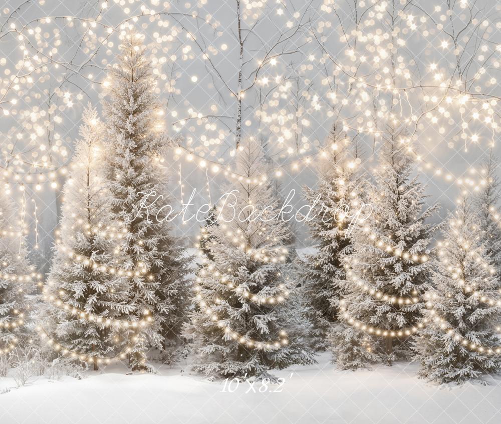 Kate Winter Snow Trees Lights Fleece Backdrop Designed by Emetselch
