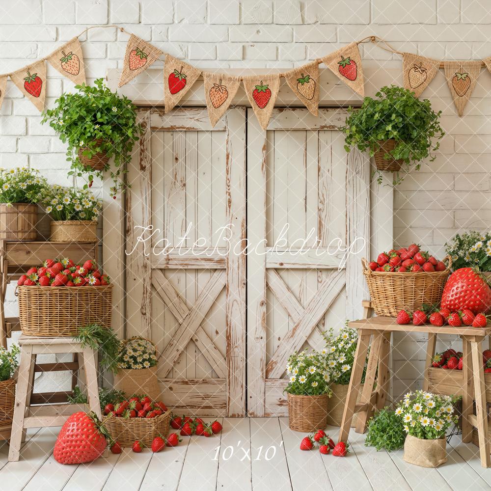 Kate Retro Door Spring Strawberry Backdrop Designed by Emetselch