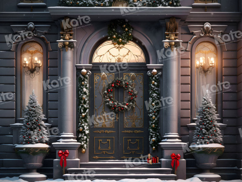Kate Christmas Mansion Door Wreath Garland Backdrop Designed by Emetselch - Kate Backdrop AU