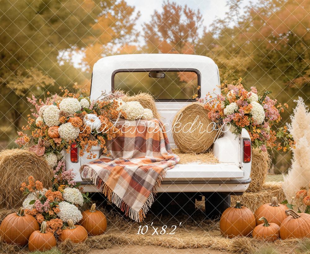 Kate Fall Truck Pumpkins Hay Backdrop Designed by Emetselch