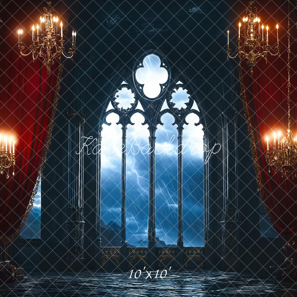 Kate Gothic Windows Chandeliers Curtains Backdrop Designed by Emetselch - Kate Backdrop AU