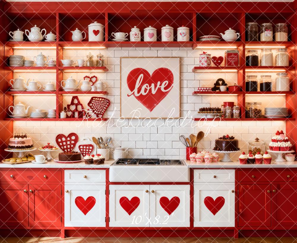 Kate Valentines Red Hearts Kitchen Fleece Backdrop Designed by Emetselch