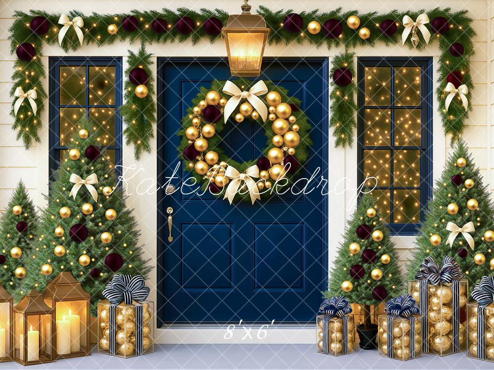 Kate Christmas Door Garland Trees Gifts Backdrop Designed by Mini MakeBelieve - Kate Backdrop AU