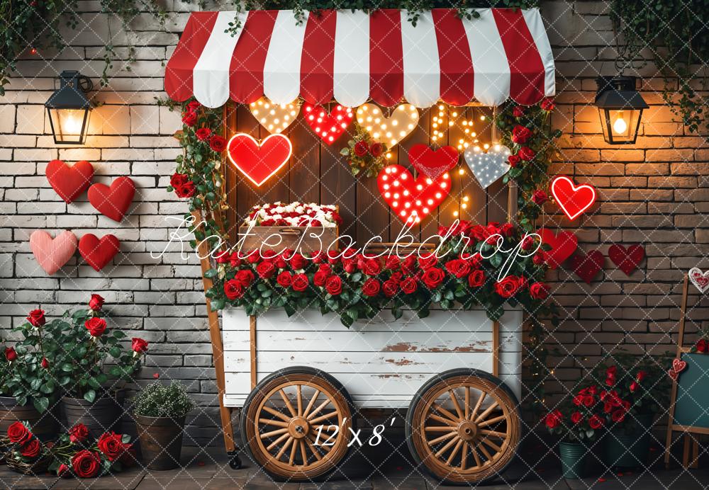 Kate Valentine Cart Red Hearts Fleece Backdrop Designed by Emetselch