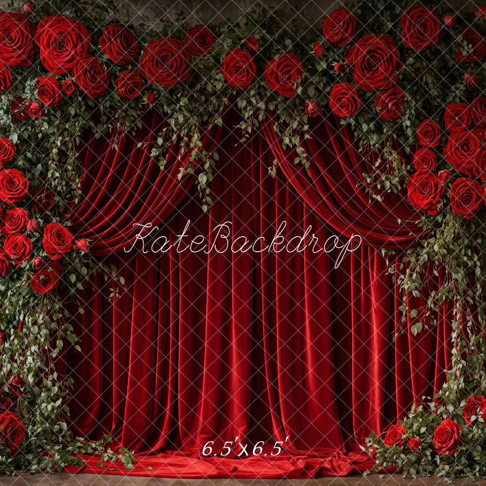 Kate Red Roses Draped Curtains Backdrop Designed by Emetselch