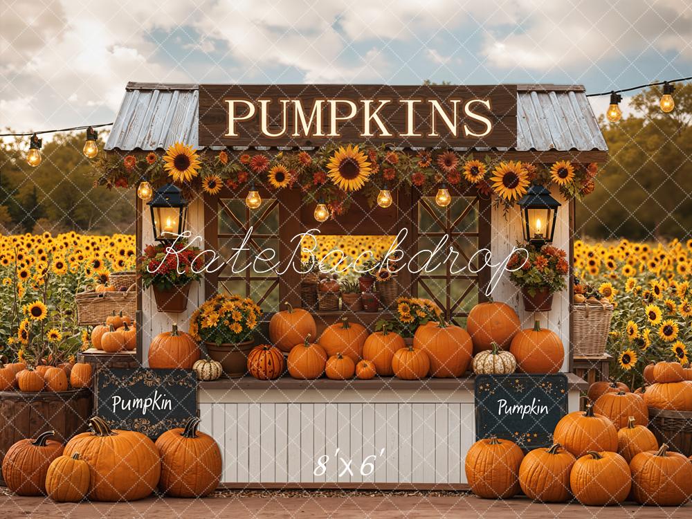 Kate Fall Pumpkin Stand Sunflowers Fleece Backdrop Designed by Emetselch - Kate Backdrop AU