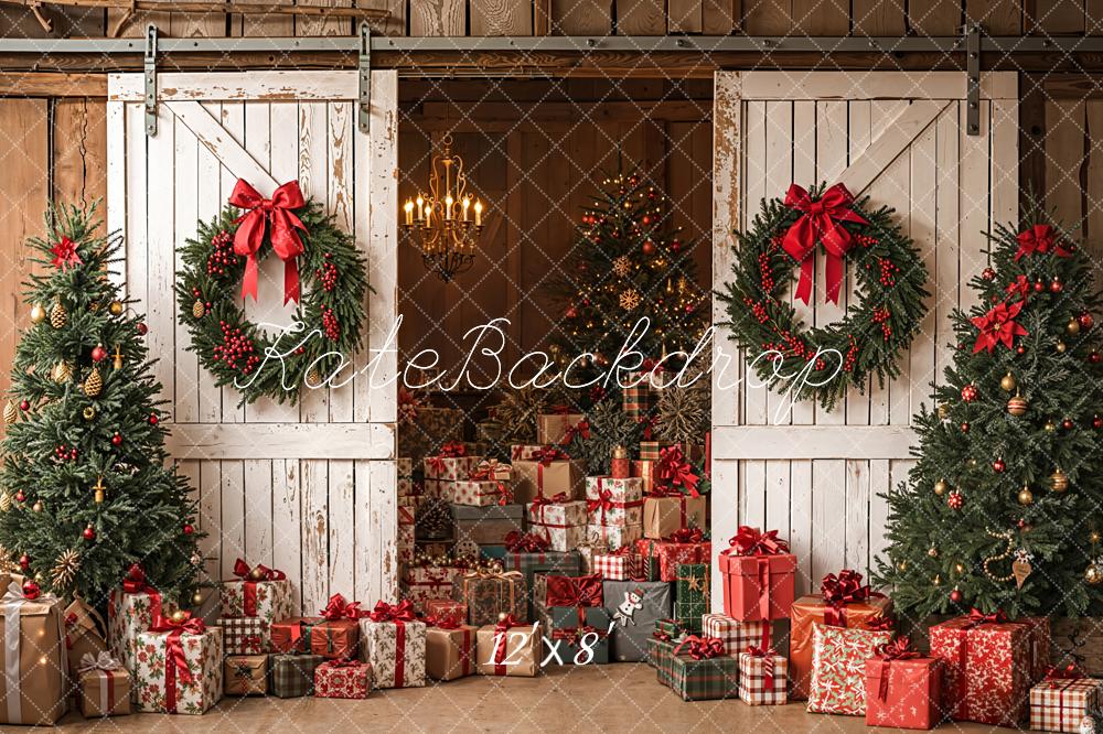 Kate Christmas Barn Doors Gift Boxes Fleece Backdrop Designed by Emetselch - Kate Backdrop AU