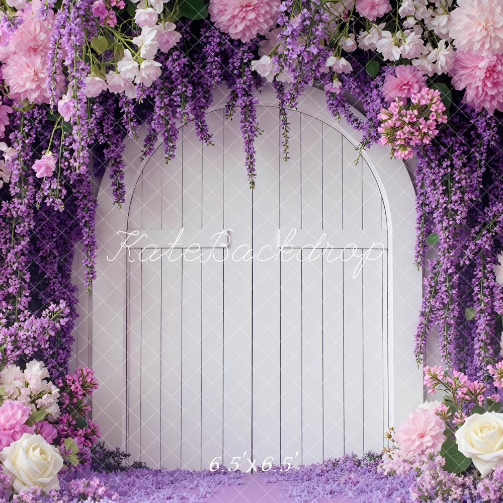 Kate Flower Arch Door Purple Flowers Backdrop Designed by Mini MakeBelieve