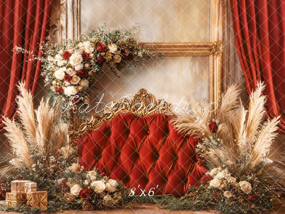 Kate Red Headboard Floral Fleece Backdrop Designed by Emetselch