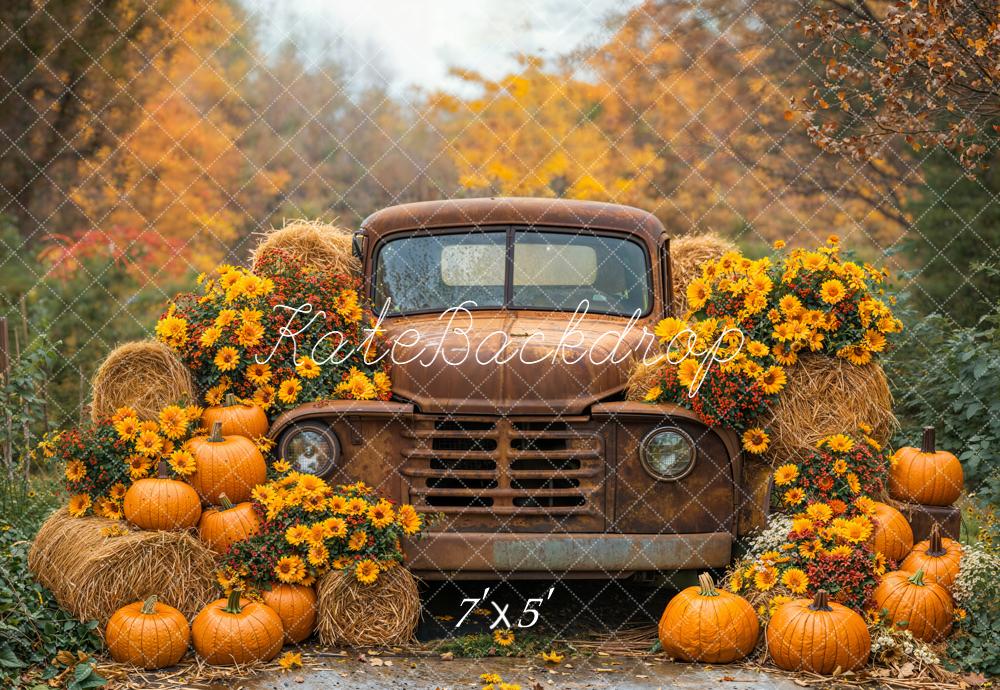 Kate Fall Truck Hay Pumpkins Backdrop Designed by Emetselch - Kate Backdrop AU