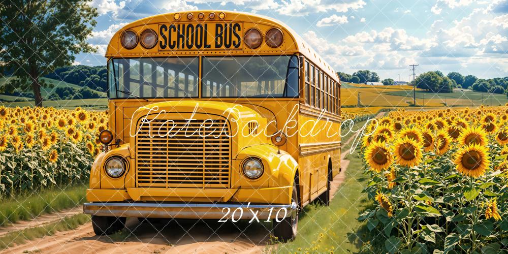 Kate School Bus Sunflower Field Backdrop Designed by Emetselch - Kate Backdrop AU