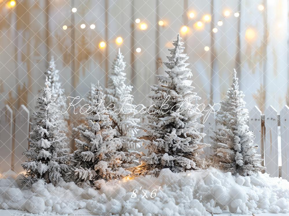 Kate Winter Snow Pine Trees Lights Backdrop Designed by Emetselch