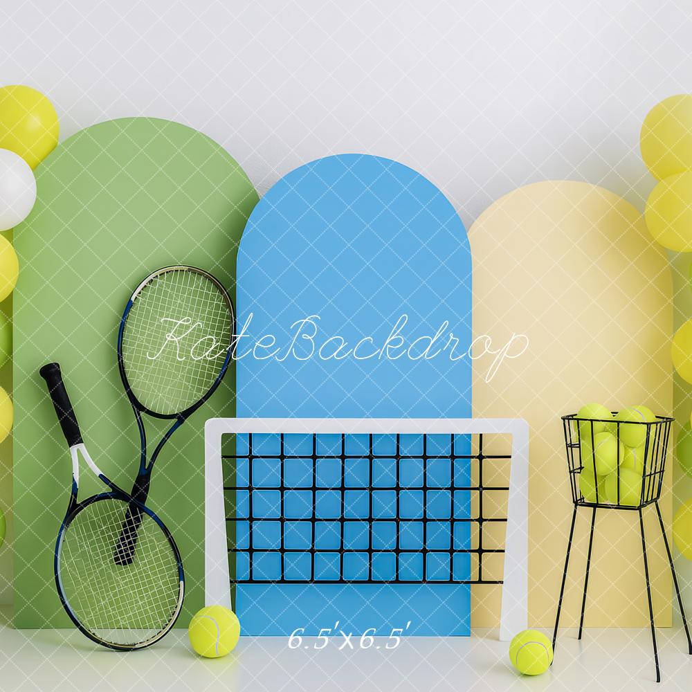Kate Tennis Racquets Net Tennis Balls Balloons Backdrop Designed by Patty Roberts - Kate Backdrop AU